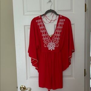 Gianni Bini Orange Embroidered V-Neck Mini Dress with Angel Sleeves  Size Sm